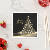 クリスマスパーティーゴールデンシャイニーツリーウィンターブラック スタンダードカクテルナプキン (インサイチュ)