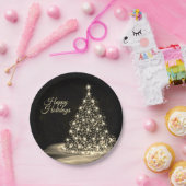 クリスマスパーティーゴールデンシャイニーツリーウィンターブラック ペーパープレート (パーティー)