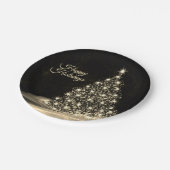 クリスマスパーティーゴールデンシャイニーツリーウィンターブラック ペーパープレート (アングル)