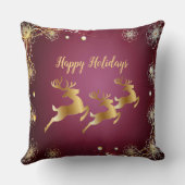 クリスマスパーティーゴールデントナカイ赤エレガントピンク クッション (裏面)