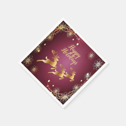 クリスマスパーティーゴールデントナカイ赤エレガントピンク スタンダードカクテルナプキン (角)