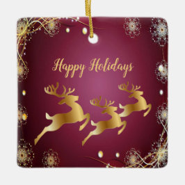 クリスマスパーティーゴールデントナカイ赤エレガントピンク セラミックオーナメント