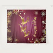 クリスマスパーティーゴールデントナカイ赤エレガントピンク タペストリー (正面(横))