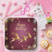 クリスマスパーティーゴールデントナカイ赤エレガントピンク ペーパープレート (パーティー)