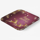 クリスマスパーティーゴールデントナカイ赤エレガントピンク ペーパープレート (傾斜あり)