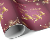 クリスマスパーティーゴールデントナカイ赤エレガントピンク ラッピングペーパー (ロールコーナー)