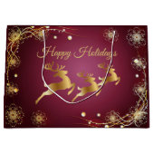 クリスマスパーティーゴールデントナカイ赤エレガントピンク ラージペーパーバッグ (正面)