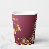クリスマスパーティーゴールデントナカイ赤エレガントピンク 紙コップ (裏面)