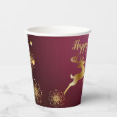 クリスマスパーティーゴールデントナカイ赤エレガントピンク 紙コップ (正面)