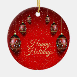 クリスマスパーティーゴールデンレッドウィンターホリデーズエレガント セラミックオーナメント
