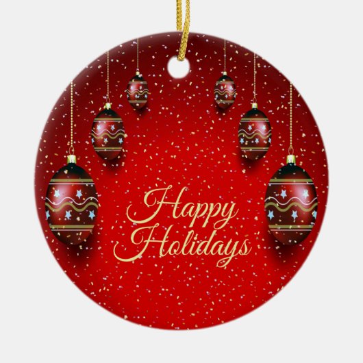 クリスマスパーティーゴールデンレッドウィンターホリデーズエレガント セラミックオーナメント (正面)