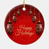 クリスマスパーティーゴールデンレッドウィンターホリデーズエレガント セラミックオーナメント (裏面)