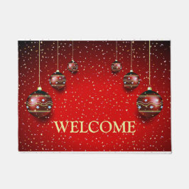 クリスマスパーティーゴールデンレッドウィンターホリデーズエレガント ドアマット