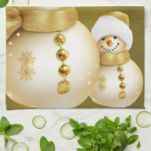クリスマスパーティーゴールデン雪だるまウィンターホリデーズ キッチンタオル (折り畳み)