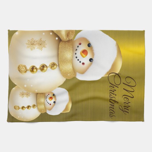 クリスマスパーティーゴールデン雪だるまウィンターホリデーズ キッチンタオル (横)