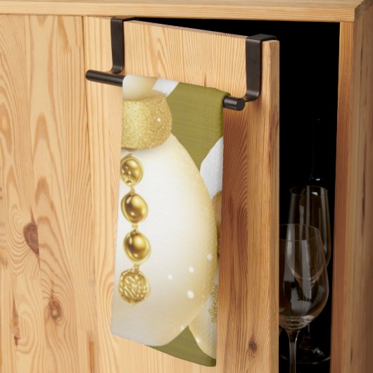 クリスマスパーティーゴールデン雪だるまウィンターホリデーズ キッチンタオル (三つ折り)