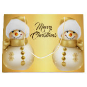 クリスマスパーティーゴールデン雪だるまウィンターホリデー ラージペーパーバッグ (正面)