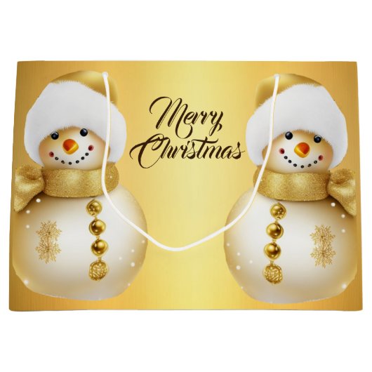 クリスマスパーティーゴールデン雪だるまウィンターホリデー ラージペーパーバッグ (正面)