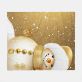クリスマスパーティーゴールデン雪だるまスノーフレークスホリデーズ フリースブランケット (正面(横))