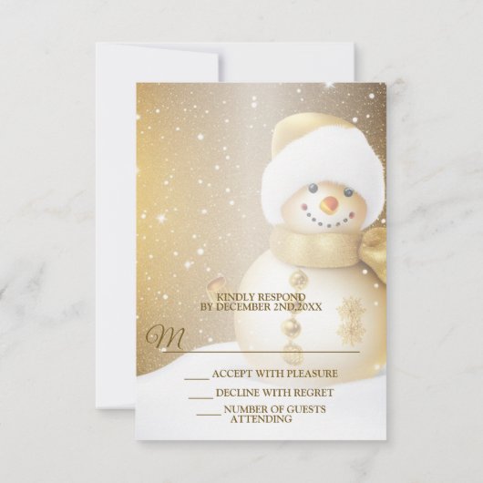 クリスマスパーティーゴールデン雪だるまスノーフレークスホリデーズ 出欠カード (裏面)