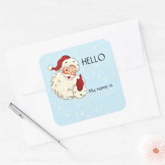 クリスマスパーティーサンタこんにちは名前タグバッジ スクエアシール (封筒)