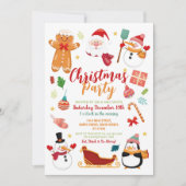 クリスマスパーティーサンタギンガーブレッド雪だるまおもしろい 招待状 (正面)
