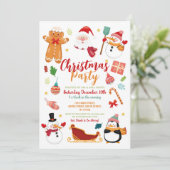クリスマスパーティーサンタギンガーブレッド雪だるまおもしろい 招待状 (スタンド正面)