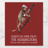 クリスマスパーティーサンタハットの大きな目のキツネザル ワインラベル (シングルラベル)