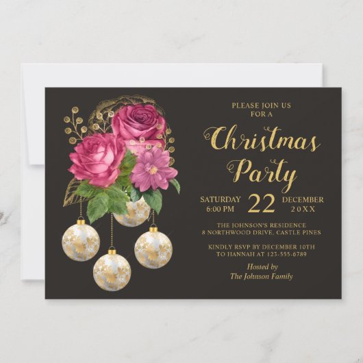 クリスマスパーティーシックフローラバウブルブーケ 招待状 (正面)