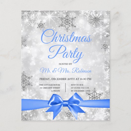 クリスマスパーティーシルバーウィンタースパークルブルーリボン チラシ (正面)
