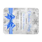 クリスマスパーティーシルバーウィンタースパークルブルーリボン マグネット (横)