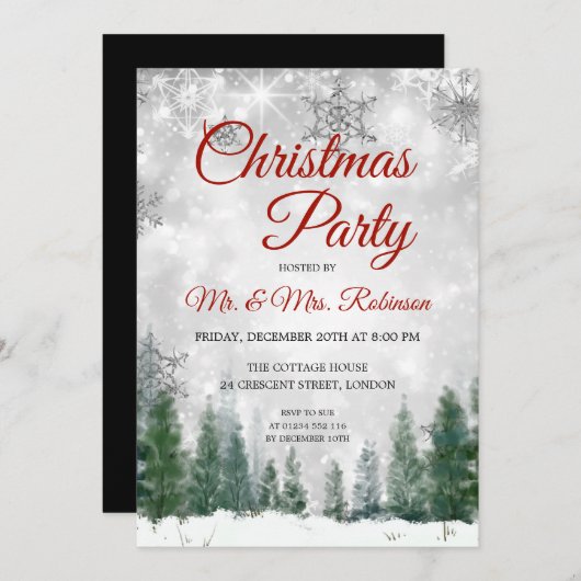 クリスマスパーティーシルバーウィンターワンダーランド 招待状 (正面/裏面)