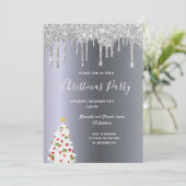 クリスマスパーティーシルバーグリッターが白い木を乾かす 招待状 (スタンド正面)