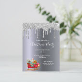クリスマスパーティーシルバーグリッターそり招待 ポストカード (スタンド正面)