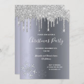 クリスマスパーティーシルバーグリッターは雪片を乾燥させる 招待状 (正面/裏面)