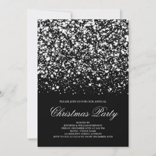 クリスマスパーティーシルバーグリッターグラエレガントム 招待状 (正面)