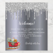 クリスマスパーティーシルバーグリッタースリーへようこそ ワインラベル (シングルラベル)