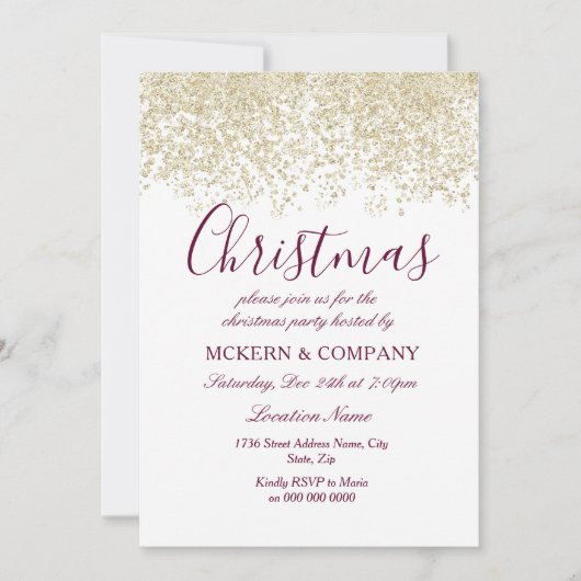 クリスマスパーティーシルバーグリッターブルゴーニュ 招待状 (正面)
