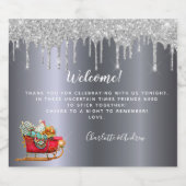 クリスマスパーティーシルバーグリッターレッドスリーへようこそ スパークリングワインラベル (シングルラベル)