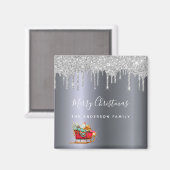 クリスマスパーティーシルバーグリッター赤そりの好意 マグネット (正面/裏面)