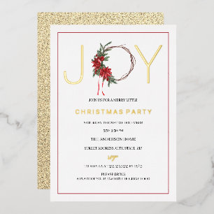 クリスマスパーティージョイレッドブロイスリース 箔招待状
