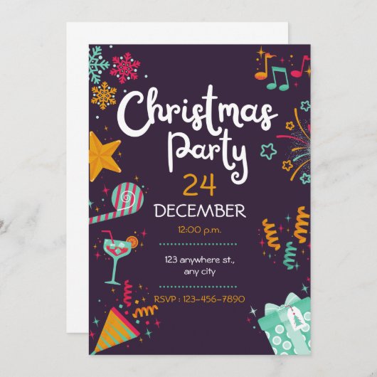 クリスマスパーティージングルとミングルトレンディークリスマス 招待状 (正面/裏面)