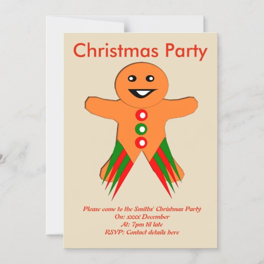 クリスマスパーティージンジャーブレッドマンカスタム招待状 マグネット招待状 (正面)