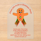 クリスマスパーティージンジャーブレッドマンカスタム アクリル招待状 (正面)