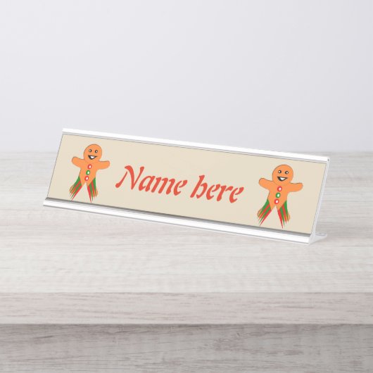 クリスマスパーティージンジャーブレッドマン パーソナライズされた デスクネームプレート (正面)