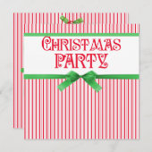 クリスマスパーティーストライプのクラシックスクエアリボンルック 招待状 (正面/裏面)