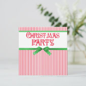 クリスマスパーティーストライプのクラシックスクエアリボンルック 招待状 (スタンド正面)