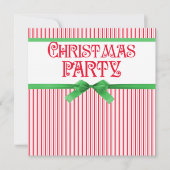 クリスマスパーティーストライプのクラシックスクエアリボンルック 招待状 (正面)