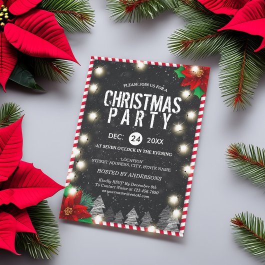 クリスマスパーティーストリングライト白黒赤緑 招待状