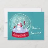 クリスマスパーティースノーグローブ雪だるま（鳥）ショウジョウコウカンチョウバード 招待状 (裏面)